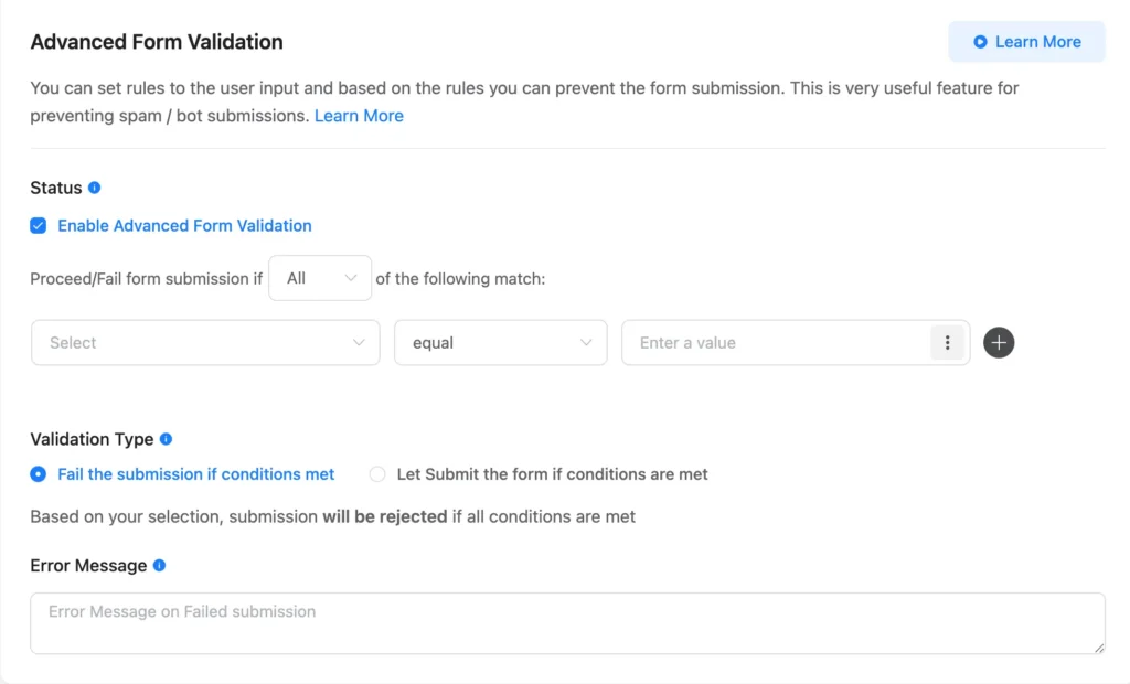 Fluent Forms advanced form validation