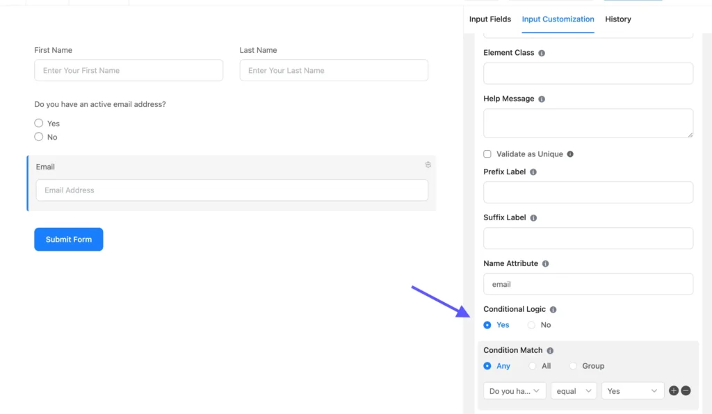 Fluent Forms conditional logic